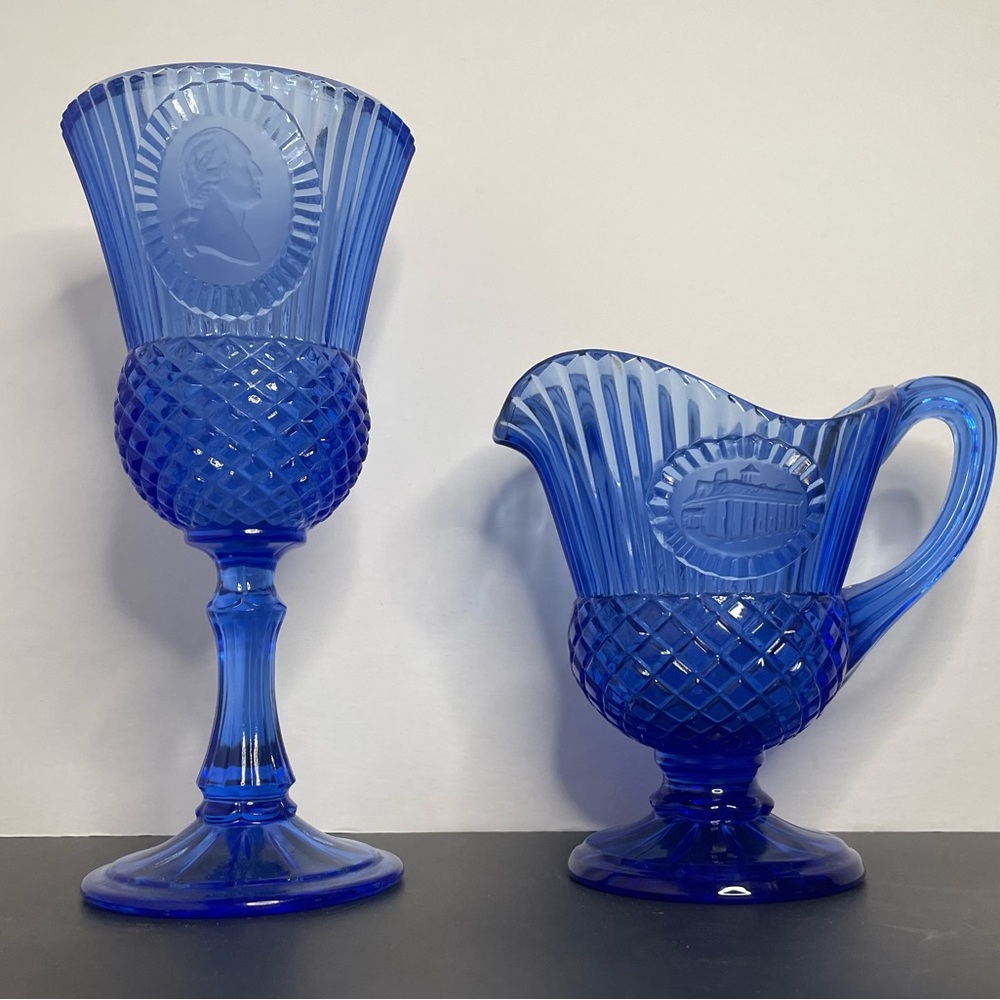 AVON Fostoria Cobalt Creamer Pitcher @ Goblet